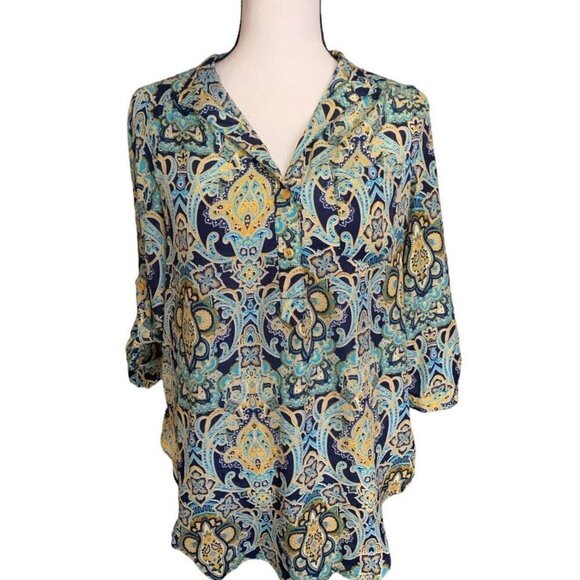 Love Tree Womens Tunic Blouse Size S Multi Colored Paisley Boho Print - Picture 1 of 16